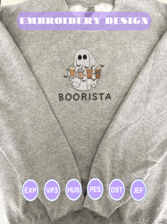 funny coffee ghost embroidery file, halloween coffee cup embroidery design, boorista ghost embroidery design