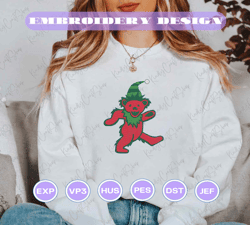 christmas embroidery designs, grateful dead dancing christmas bear embroidery, trending embroidery designs, christmas embroidered