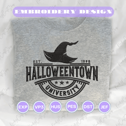 halloween university embroidery machine design, halloweentown pumpkin embroidery design, spooky halloween vibes embroidery file