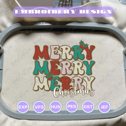 retro christmas season embroidery machine design, merry christmas 2023 embroidery design, happy xmas text embroidery design