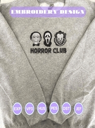 creepy movie embroidery file, halloween movie club embroidery design, horror club embroidery design