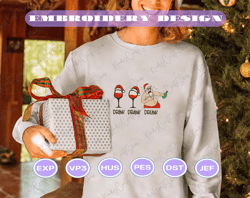 drink drank drunk, wine glass embroidery, christmas embroidery designs, santa claus embroidery, red wine embroidery