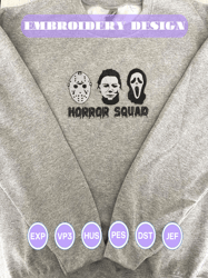 creepy halloween embroidery file, horror squad embroidery design, halloween movie characters embroidery design