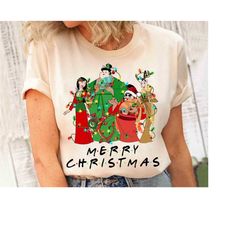 santa mulan characters group merry christmas lights t-shirt, mushu dragon cri-kee yao li shang xmas tee, magic kingdom m