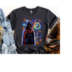 star wars darth vader death lightsaber starry night retro t-shirt, galaxy's edge unisex t-shirt family birthday gift adu