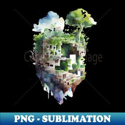 minecraft landscape design - watercolor - original artwork - exclusive sublimation digital file - add a festive touch to every day