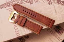 brown vegetable tanned leather watch strap - panerai luminor and submersible style - chiii.vn