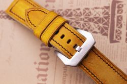 yellow vegetable tanned leather watch strap - panerai luminor and submersible style - chiii.vn
