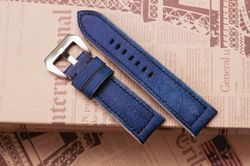 navy/blue vegetable tanned leather watch strap - panerai luminor and submersible style - chiii.vn