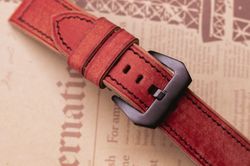 red vegetable tanned leather watch strap - panerai luminor and submersible style - chiii.vn