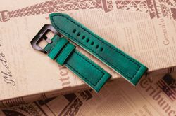 green vegetable tanned leather watch strap - panerai luminor and submersible style - chiii.vn