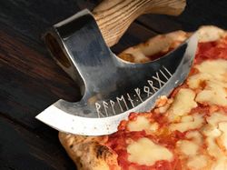 the original custom hand forged pizza axe , viking pizza cutter axe , viking bearded camping axe, best birthday & annive