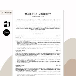 ats friendly resume template for canva & microsoft word | ats professional resume, simple, minimalist resume ats 5 pages