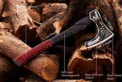 mdm viking axe, custom handmade engraved high carbon steel ax with leather sheath, custom gift forged carbon steel vikin