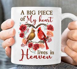 cardinal couple, rose flower wreath, memorial gift, a big piece of my heart lives in heaven, to my husband in the heaven