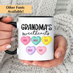 custom grandma mug, personalized mothers day gift, grandmas sweetheart mug, birthday gift, custom kids name mug for gran