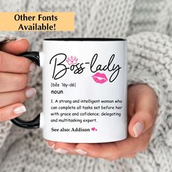 personalized boss lady definition coffee mug, custom name boss day gift idea, boss babe cup, boss babe gift, boss lady c