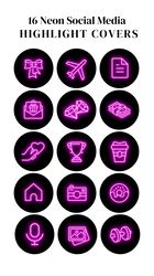 16 neon instagram highlight icons. black and pink instagram highlights images. style instagram highlights covers