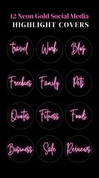 12 neon instagram highlight icons. black and pink instagram highlights images. text instagram highlights covers