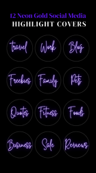 12 neon instagram highlight icons. black and purple instagram highlights images. text instagram highlights covers