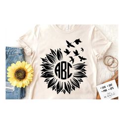 sunflower round monogram and birds svg, sunflower svg, boho flower svg, flower quotes svg, sunshine svg, kindness svg