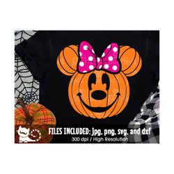 pumpkin face mouse girl svg, cute halloween pumpkin svg, digital cut files in svg, dxf, png and jpg, printable clipart,