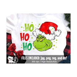 ho ho ho grinch santa hat svg, christmas grinch face, funny grinch family shirt, digital cut files svg dxf jpeg png, ins
