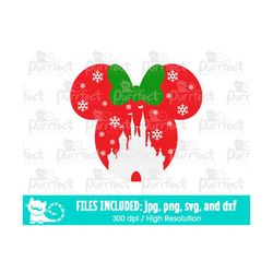 mouse christmas castle 2023 snow flakes svg, digital cut files in svg, dxf, png and jpg, printable clipart, instant down