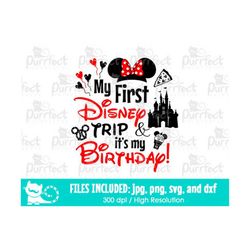 my first trip and it's my birthday svg, cute mouse cut file, digital cut files in svg, dxf, png, jpg, printable clipart,