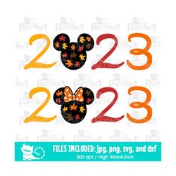 mickey minnie fall thanksgiving theme leaves 2023 svg, autumn 2023 svg, digital cut files in svg, dxf, png and jpg, prin