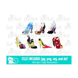 villains shoes design svg bundle pack, digital cut files in svg, dxf, png and jpg, printable clipart, instant download