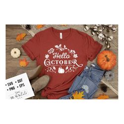 hello october svg, autumn svg, fall svg, autumn svg design, thanksgiving svg, happy fall svg