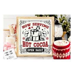 hot cocoa poster, now serving hot cocoa svg, old fashioned hot cocoa svg, vintage hot cocoa svg, vintage christmas svg,