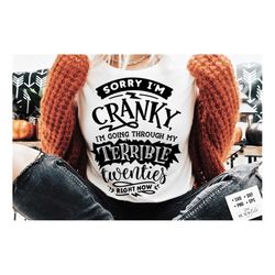 terrible twenties svg, sorry i'm cranky i'm in my terrible twenties svg, funny age svg, funny 20's shirt, birthday shirt