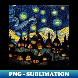 starry night over hogsmeade - retro png sublimation digital download - perfect for sublimation art