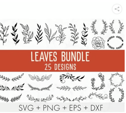 leaves svg bundle, hand drawn leaves svg, plant svg, paper leaves, leaf templates, wreath, cut files, leaf clipart, cric