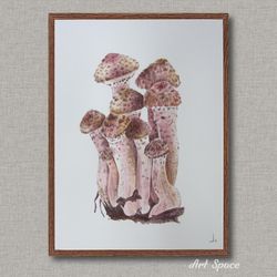 original watercolor painting "honey mushrooms" botanical illustration, photorealism, interior decoration, plant, nature