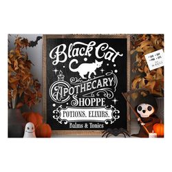black cat apothecary svg, farmhouse halloween svg, rustic halloween svg, farmhouse halloween sign svg