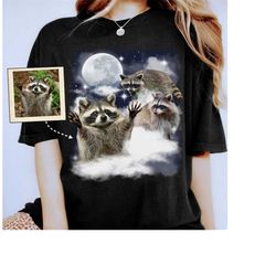 funny raccoon with moon custom your own photo unisex t-shirt, personalized pet space watercolor portrait tee, cute anima