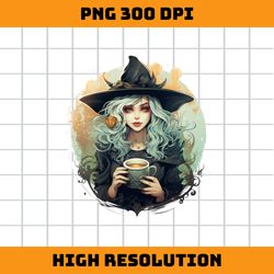 witch with coffee png design