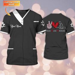 custom 3d shirt with peace love massage, love massage shirts