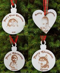 personalized wooden bauble kids child name sign laser cut cartoon font first christmas ornament gift