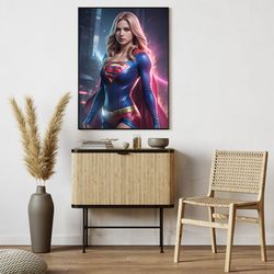 the mighty supergirl: dc superhero realistic wall decor, , digital art, posters, living room art, kids room art - digita