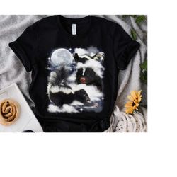 funny skunk with moon custom your own photo unisex t-shirt, personalized pet space watercolor portrait tee, cute animals