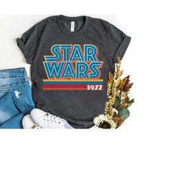 90s star wars super retro striped logo 1977 graphic shirt, unisex t-shirt family birthday gift adult kid toddler comfort