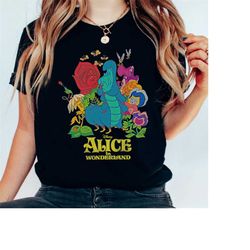 disney alice in wonderland caterpillar and living flowers retro 90s shirt, unisex t-shirt family birthday gift adult kid