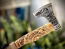 perfect personalized axe "yggdrasil" middle universal camping feeling chopping hatchet in viking style, christmas gift.