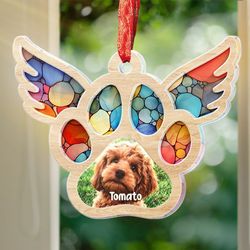 custom photo pets leave pawprints on our hearts, memorial personalized custom suncatcher ornament, s