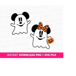 Happy Halloween Svg, Ghost Mouse Couple Svg, Mouse and Friend Svg, Trick or Treat, Boo Svg, Cute Ghosts Svg, Png Svg Fil