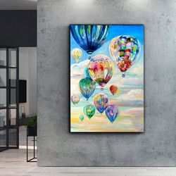 air balloon wall art ,air balloon canvas print, colorful air balloons canvas painting , office decor